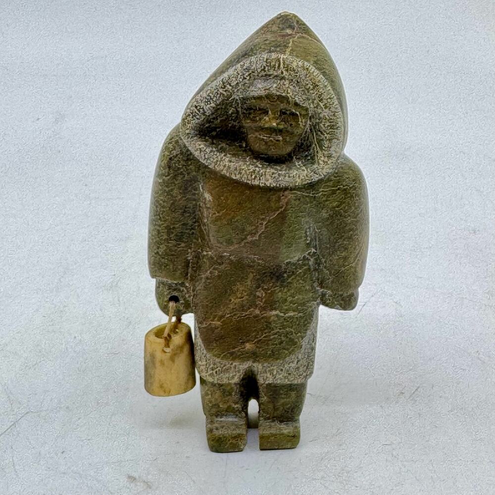 Inuit Handmade Sculpture of Woman with Bucket by Arci Ishulutuq